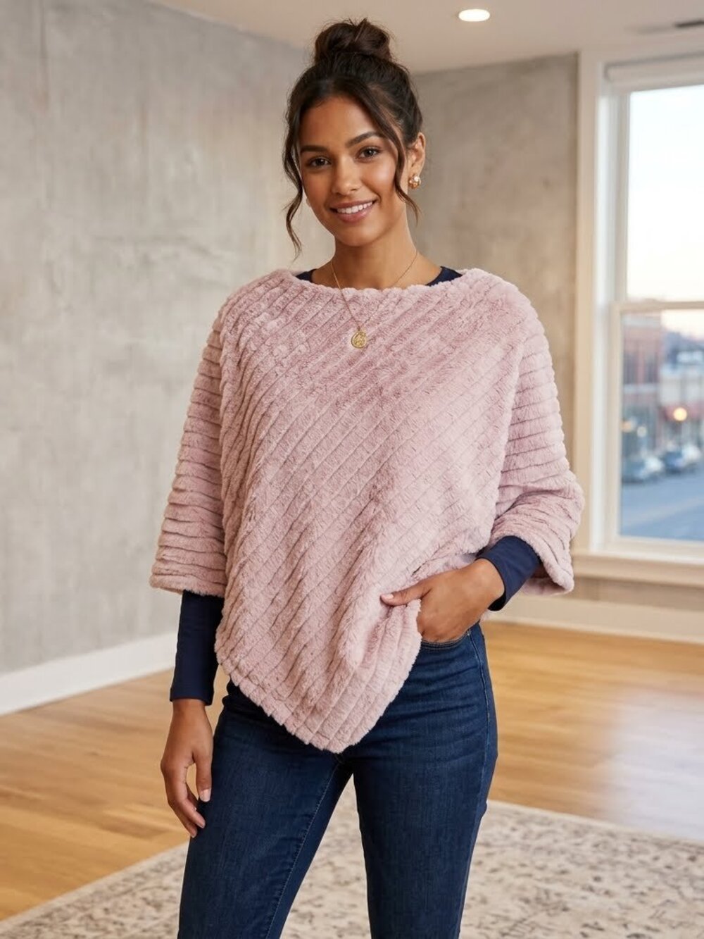 New Marc New York Andrew Marc Pink Textured Poncho